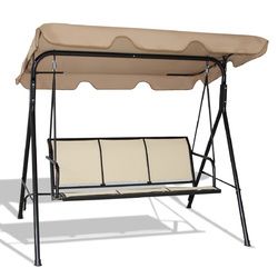 Outdoor Patio 3 Person Porch Swing Bench Chair with Canopy