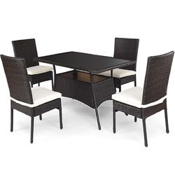 5 Piece Outdoor Patio Rattan Dining Furniture Set