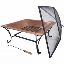 Square Large Copper Fire Pit with Spark Screen and Stand