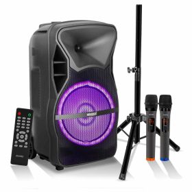 5 Core Party Speaker Portable PA System 2 Wireless Microphone Bluetooth Loud Big Subwoofer Active Powered DJ Karaoke Machine for Studio Indoor Outdoor