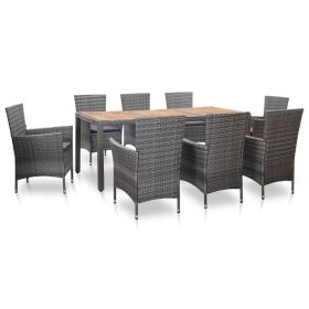 9 Piece Patio Dining Set with Cushions Poly Rattan Gray