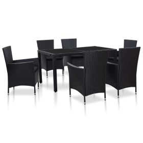 7 Piece Patio Dining Set Poly Rattan Black