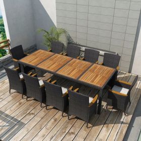 11 Piece Patio Dining Set with Cushions Poly Rattan Black