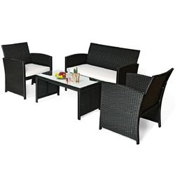 4 Pcs Wicker Conversation Furniture Set Patio Sofa and Table Set