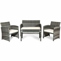 4 Pcs Patio Rattan Furniture Set Glass Table Top Sofa