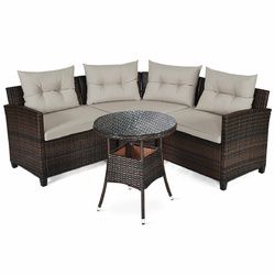 4 Pcs Furniture Patio Set Outdoor Wicker Sofa Set