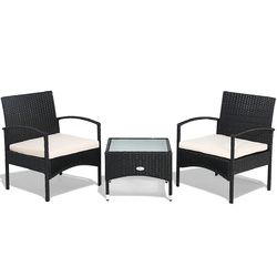 3 pcs Patio Wicker Rattan Furniture Set with White Cushion