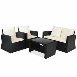 4 Pcs Rattan Wicker Patio Conversation Furniture Set