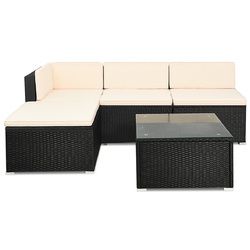 Modern Wicker Coffee Table Sofas Rattan Furniture with Sponge Cushions