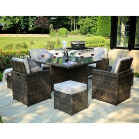 Direct Wicker 9-Piece Outdoor PE Rattan Patio Dining Set with Ottoman and Cushion