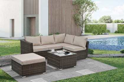 Patio Furniture, Outdoor Furniture, Seasonal PE Wicker Furniture, 4 Set Wicker Furniture With Tempered Glass Coffee Table