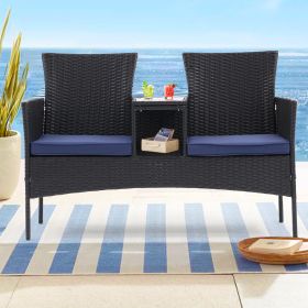 Outdoor Patio Loveseat Set,All Weather PE Rattan and Steel Frame Conversation Furniture with Built-in Coffee Table