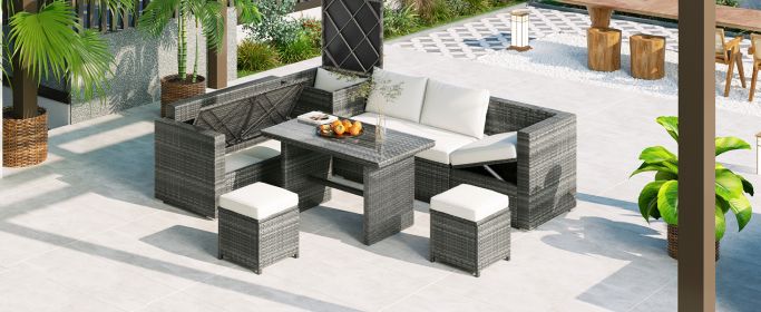 TOPMAX Outdoor 6-Piece All Weather PE Rattan Sofa Set, Garden Patio Wicker Sectional Furniture Set with Adjustable Seat, Storage Box