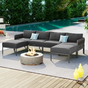 GO 6-Pieces Aluminum Patio Furniture Set, Modern Metal Outdoor Conversation Set Sectional Sofa With Removable Olefin Extra Thick Cushions 5.9" Cushion