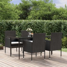 5 Piece Patio Dining Set with Cushions Black Poly Rattan