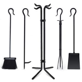 Wrought Iron Fireplace Tools with Decor Holder (Color: Black B, type: Fireplace Tools)