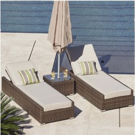 Direct Wicker Outdoor Rattan Chaise Lounge with Cushions and Table (Color: brown)