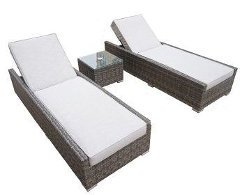 Direct Wicker Outdoor Rattan Chaise Lounge with Cushions and Table (Color: Grey)