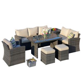 Direct Wicker 7-Piece PE Rattan Wicker Patio Sectional Sofa Set with Cushions (Color: Grey)