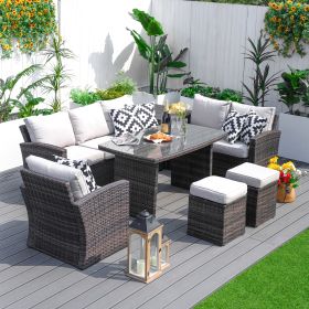 Direct Wicker 7-Piece PE Rattan Wicker Patio Sectional Sofa Set with Cushions (Color: brown)