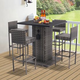 5-Piece Outdoor Conversation Bar Set,All Weather PE Rattan and Steel Frame Patio Furniture With Metal Tabletop and Stools for Patios, Backyards (Color: as Pic)