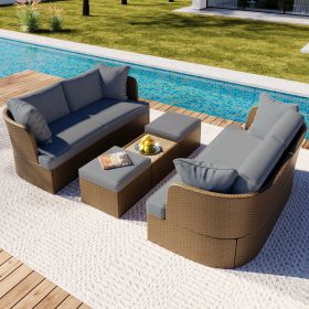 U_Style Customizable Outdoor Patio Furniture Set, Wicker Furniture Sofa Set with Thick Cushions, Suitable for Backyard, Porch. (Color: as Pic)